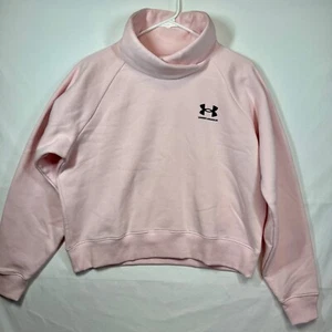 Under Armour Pink Funnel Neck Pullover Cropped Sweatshirt Loose Fit Sz Medium - Picture 1 of 7