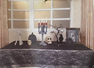 New Seasons Halloween Decoration Black Spider Web Tablecloth 58” Wide 90” Long - Picture 1 of 4