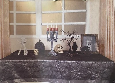 New Seasons Halloween Decoration Black Spider Web Tablecloth 58” Wide 90” Long - Image 1 of 4