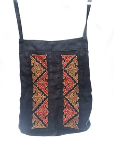 Mongolian Kazakh Hand Embroidered Bag From Mongolia Black Red Yellow Traditional - Picture 1 of 10