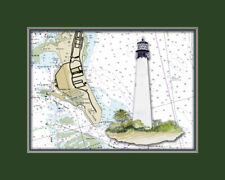Cape Florida Lighthouse and Nautical Chart High Quality Canvas Print