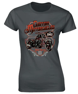 CUSTOM MOTORCYCLES 1903 LADIES T SHIRT MOTORBIKE BIKER CHOPPER CLOTHING TOP - Picture 1 of 24