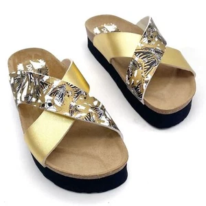 Desigual Gold Butterfly Cross Strap Platform Sandals Flatform EU 39 US Size 8.5 - Picture 1 of 16