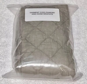 NIP RESTORATION HARDWARE Garment Dyed Diamond Quilted Graphite King Pillow Sham - Picture 1 of 5