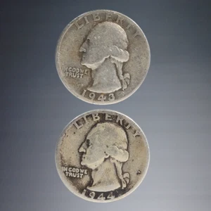1943 + 1944-P UNITED STATES WASHINGTON QUARTER 25c CIRCULATED SILVER COINS - Picture 1 of 2