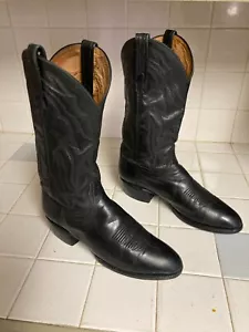LUCCHESE ORIGINALS MENS WESTERN COWBOY BOOTS BLACK LEATHER WESTERN PULL ON 9D - Picture 1 of 11