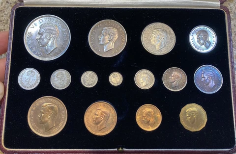1937 Great Britain Specimen Set 15 Coins In Original Case Beautiful Cover