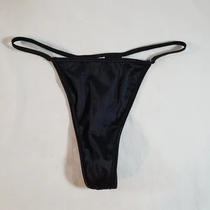 Victoria's Secret Satin Thong Small Black Silver Hardware - Picture 1 of 5