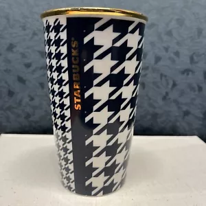 Starbucks Navy Blue Houndstooth Dot 2015 Double Wall Ceramic Tumbler 12oz No Lid - Picture 1 of 6