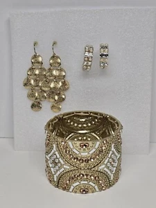  Costume Jewelry Lot Color Ivry Mosaic Jeweled Stretch Cuff Bracelet NWT  - Picture 1 of 7