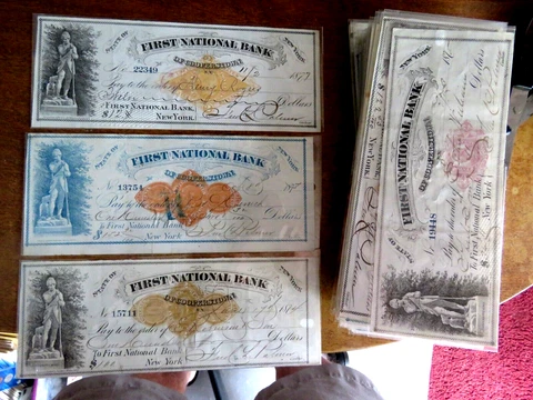 Three Bank Checks  First National Bank Cooperstown NY Baseball HOF Calligraphy Cover