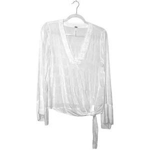 Blusa Free People Cuello en V Corbata Frontal Mujer S Blanca Manga Campana Boho Hippie - Imagen 1 de 7
