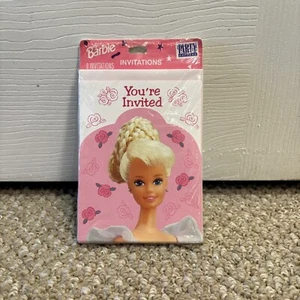 Vtg 1995 Barbie Party Invitations Pink Retro 8 Cards Envelopes Mattel Express - Picture 1 of 3