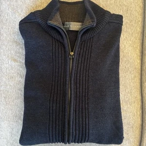 Oscar De La Renta Full Zip Cardigan Mens M Blue Cotton Blend Mock Neck Sweater - Picture 1 of 10