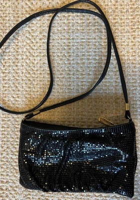 Bolso Bandolera Vintage Whiting & Davis Malla de Metal Negro 8" con Correa de 22" Foto 1 de 4