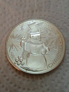Muñeco de nieve vintage y raro 1988 1 oz 999 plata vacaciones arte redondo por Currier And Ives - Imagen 1 de 7