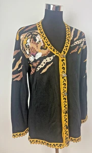 Cardigan a maglia Fab Storybook con paillettes e perline motivi tigre e leopardo - piccolo - Foto 1 di 10