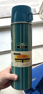 Vintage Thermos King King-Seeley Metal 1 quart striped teal mid century design - Picture 1 of 6