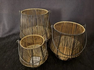 Juego/3 linternas de alambre doradas y negras para el hogar y diseño; pequeñas/medianas/lg nuevas con etiqueta - Imagen 1 de 17