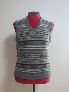 Hackett Fair Isle Geelong Wolle Tank Top Trägershirt ärmellos Pullover grau braun Gr. L - Bild 1 von 8