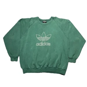 VINTAGE Adidas Trefoil Sweatshirt mit Rundhalsausschnitt Herren Large HERGESTELLT IN DEN USA Center Logo grün - Bild 1 von 10