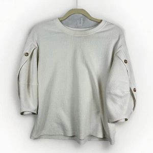 Current Air Anthropologie Blouse Medium Puff 3/4 Sleeve Ivory Elevated Boho - Picture 1 of 6