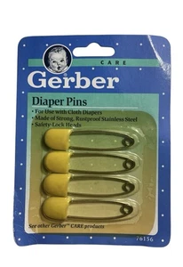 Pasadores de pañales Gerber vintage 4 unidades amarillo 1991 acero inoxidable cerradura de seguridad nuevos - Imagen 1 de 8