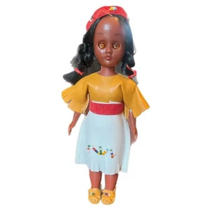 Vintage Native American Girl Doll Sleepy Eyes Native Dress and Moccasins 7.5 In - Picture 1 of 3