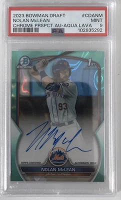 2023 Bowman Chrome Draft Nolan Mclean 1st Auto Aqua Lava #130/199 PSA 9 Mint - Image 1 of 3