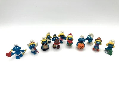 Smurf фигурки праздник винтажный лот из 11 День благодарения Хэллоуин Валентина '71 '81 '82 - Изображение 1 из 4