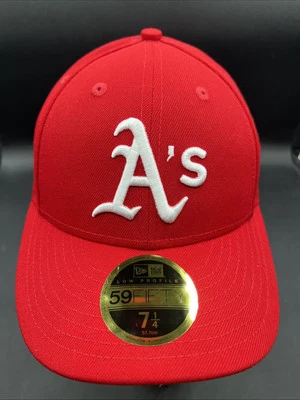 Men's New Era Scarlet Athletics Low Profile 59FIFTY Fitted Hat 7-1/4 New - Image 1 of 4