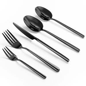 Oval Schwarz 20-teiliges Silberbesteck Set, Geschmiedetes Edelstahl Besteck Set mit... - Bild 1 von 7