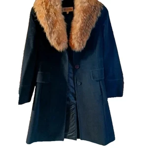 Michael Kors Mantel schwarz Angora und Wolle mit Kojotenfellkragen Größe 4 - Bild 1 von 6