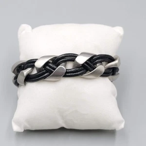 Pulsera de eslabones de acero inoxidable IB Goodman IBG para hombre de cuero negro 7,5" - Imagen 1 de 7