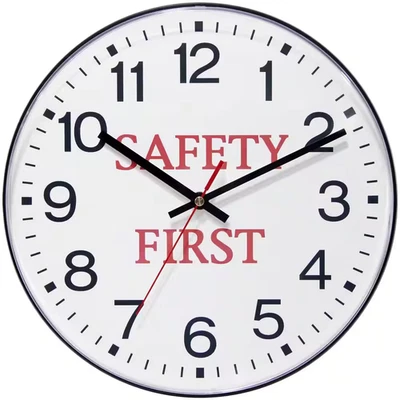 Reloj de Pared Safety First 12" Redondo Negocios - Caja de Plástico Negro con Shatter-Res Foto 1 de 4
