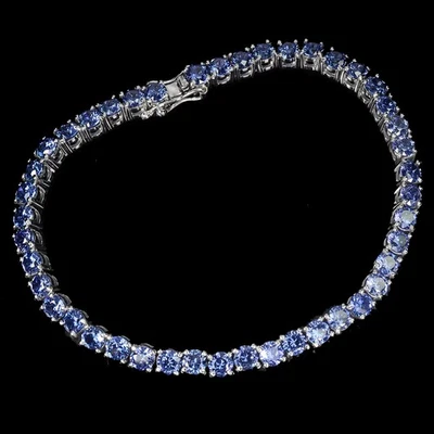 925 Пробы браслет круглый танзанит 4 мм натуральный драгоценный камень ювелирные изделия 7,5 дюйма - Изображение 1 из 4