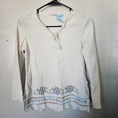 Mary-Kate & Ashley винтажный девочек большой 10/12 белый длинным рукавом Топ синий цветочный - Изображение 1 из 4