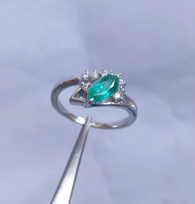 Anello stile vintage marchesa smeraldo argento 925 pietra nascita gioielli... - Immagine 1 di 4