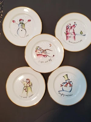 ROSANNA Set Of 5 Snowman Christmas Dessert Plates, 8" Retro, vintage Italy - Image 1 of 4