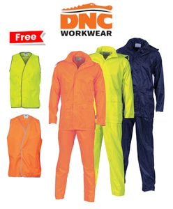 DNC Conjunto de Ropa de Lluvia Ligera Chaqueta Pantalones Traje Impermeable 3708 + Chaleco de Seguridad Gratis - Imagen 1 de 10