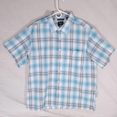 Camisa Haggar Para Hombres Lujo Microfibra Botón XL Cuadros Manga Corta Oficina Informal Foto 1 de 4