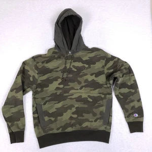 Felpa con cappuccio pullover mimetico Champion taglia M verde oliva pile riciclato - Foto 1 di 8