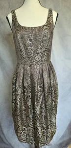 Carmen Marc Valvo Dress Size 4 Sheath Brown Gold Rose Floral Brocade Cocktail - Picture 1 of 9