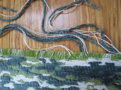 Teal Green Off White Jacquard Velvet Upholstery Fabric angle cut 95" L to 135" L - Image 1 of 4