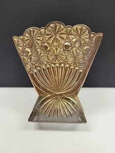 Kleine Gänseblümchen & Knopf Fächer Vase - Bernstein Gold - Wilkerson Glas, USA - Bild 1 von 6