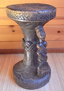 Figura antigua taburete de madera africana Kuba tallada a mano diseño geométrico Congo África - Imagen 1 de 11