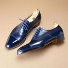 Men's Handmade Genuine Leather Navy Blue Cap Toe Laces Dress Shoes