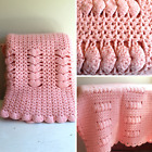 Coral Pink Hand Crochet Afghan 58 X 44 Lap Throw Vintage Acrylic Scalloped Heart