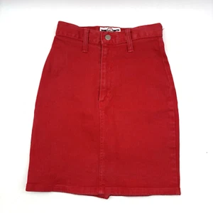 Vintage 80s 90s I.O.U. Cherry Red High Rise A-line Stretch Denim Skirt 3 23x17.5 - Picture 1 of 11