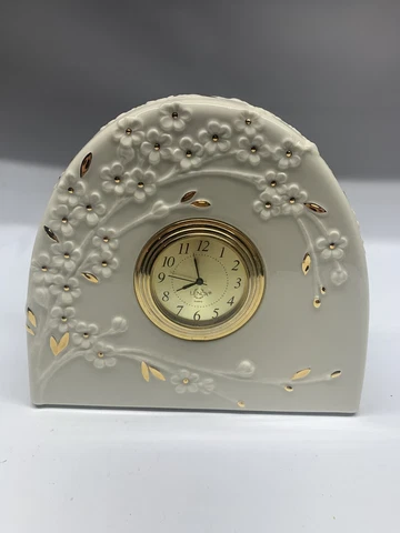Lenox Cherry Blossom 6438717 24K Gold Plated Porcelain Desk Table Mantel Clock Cover